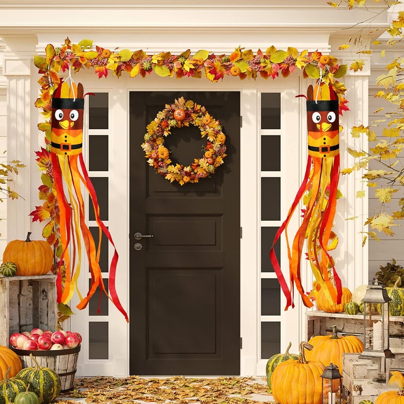 Partyprops 2Pcs 55 Inch Fall Thanksgiving Turkey Windsocks Decoration - Fall Thanksgiving Decorations - Thanksgiving Party Home Farmhouse Yard Wind Sock Outdoor Hanging Decor - Image 5